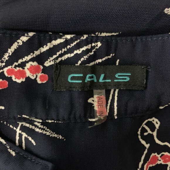 Cals Blouse XS Navy Floral 34 Sleeve Button Down Lightweight Boho Chic - Picture 5 of 6